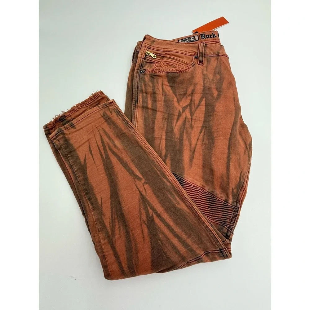 ROCK REVIVAL Moto Ivan Jeans Size 40 x 31 Orange Biker Rock Grunge Brand New